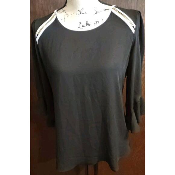 7th Avenue Design Studio NY&Co Black Ruffle Sleeve Blouse Women's Small NEW Zip - Picture 1 of 6